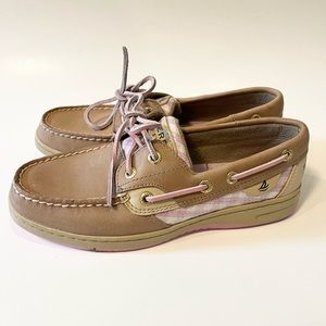 Sperry bluefish linen/lavender sequence boat shoes Women’s 5.5 Youth 3.5
